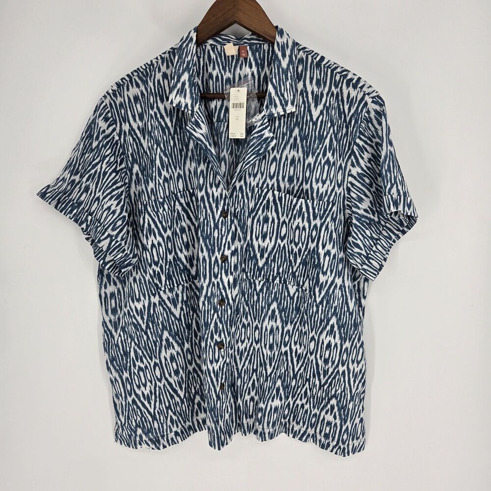 NWT Pilcro Printed Voile Surf Shirt Button Front XL Abstract Boho Beachy Coastal